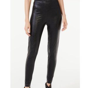 7 For All Mankind Faux Vegan Leather Leggings Crocodile Print Black Size S